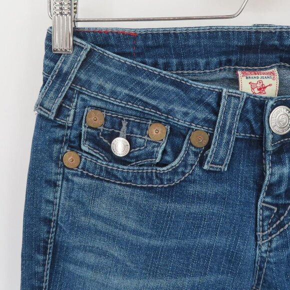 True Religion Women 26 Billy Big T Medium Wash Blue Distressed Torn Denim Jeans - Picture 3 of 16